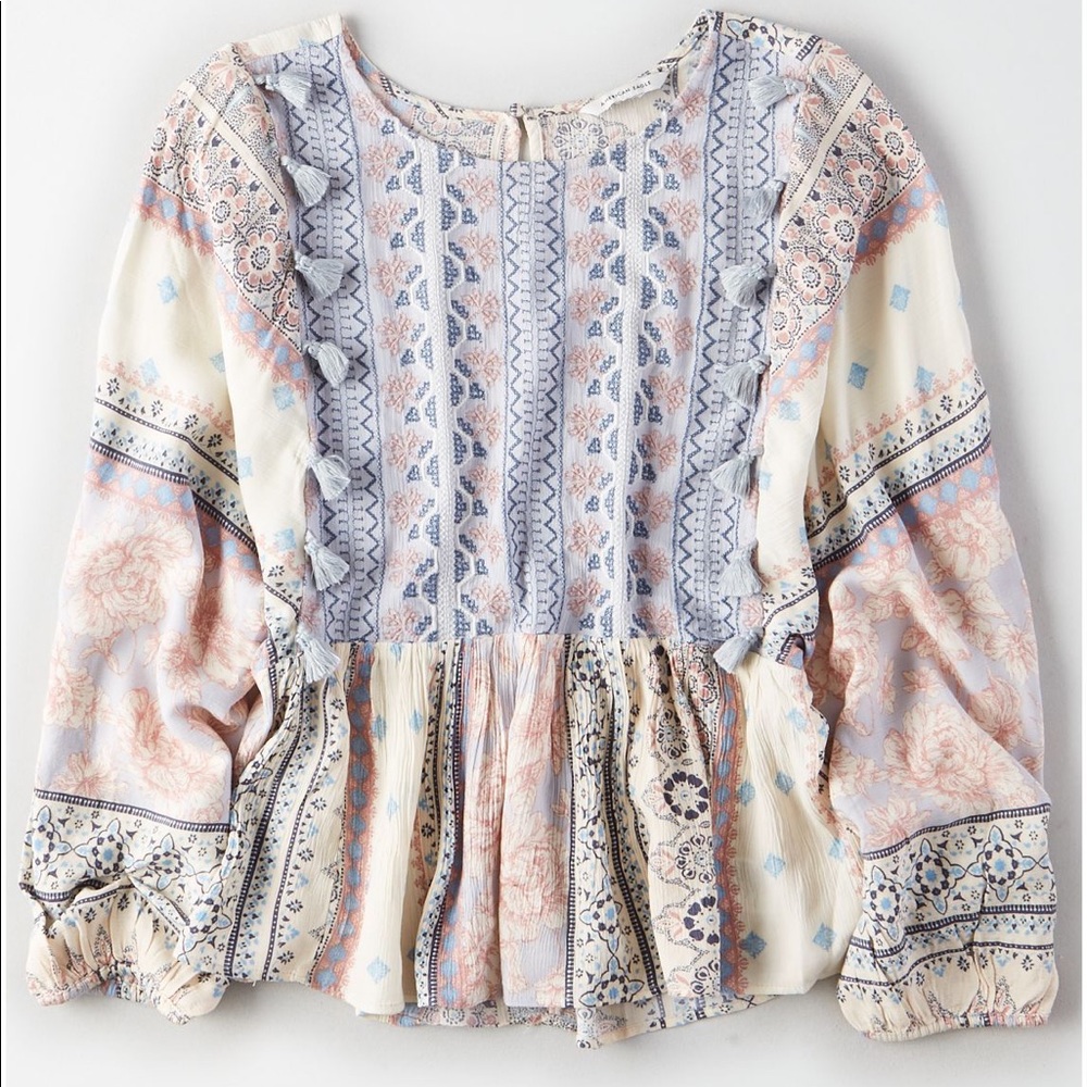NWT American Eagle boho tassel blouse